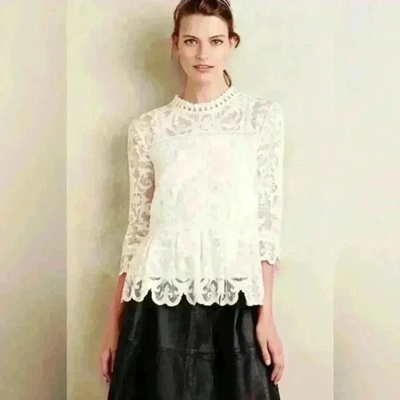Anthropologie HD in Paris lace cream top with 3/4 sleeve size 2 - Picture 1 of 7